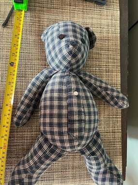17" Blue Plaid Memory Keepsake Bear Handmade from Button-Down Shirt